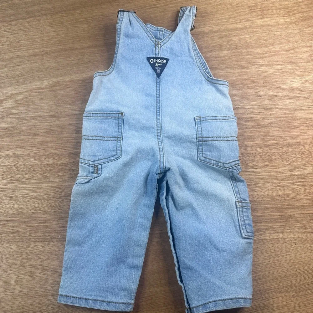 OshKosh B'gosh Denim Overalls Kids 9M Light Blue Classic Bib Pocket Carpenter